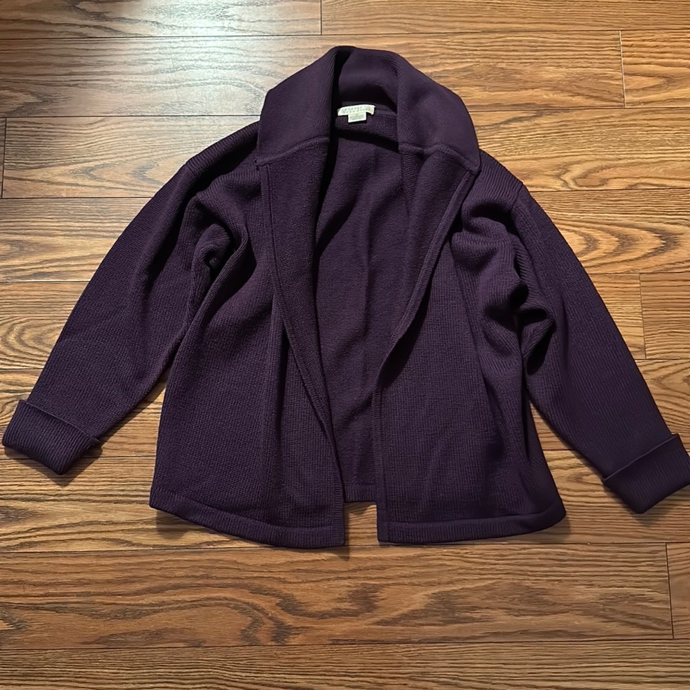 Vanessa VanCleef Lambswool Cashmere Purple Sweater Open Front Medium